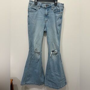 Wrangler High Rise Flare Trumpet Retro Size 29x36 Distressed Light Wash